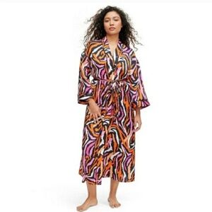 NWT  Women's Long Satin Disco Zebra Pink Robe - DVF for Target, Size L